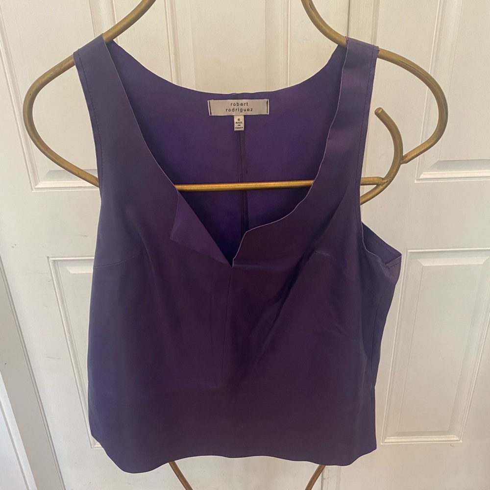 Robert Rodriguez purple leather top
